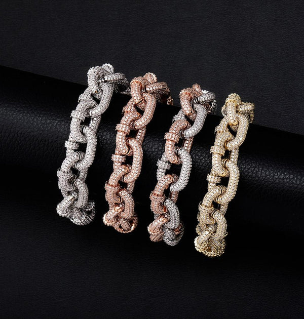 Colorless Moissanite Rugged Rolo Cuban Link Hip Hop Bracelet