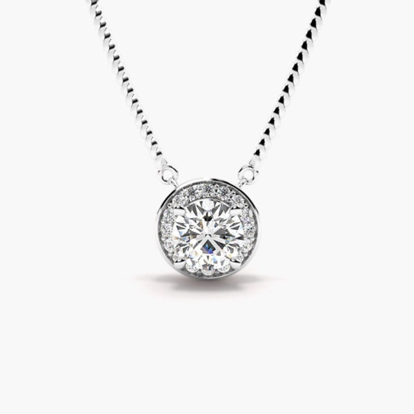 Round Cut Moissanite Halo Style Pendant