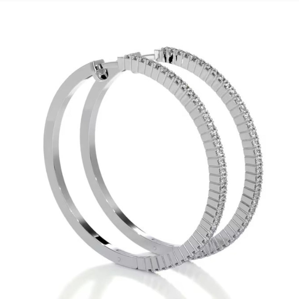 Round Cut Moissanite Pave Set Hoop Earrings For Women