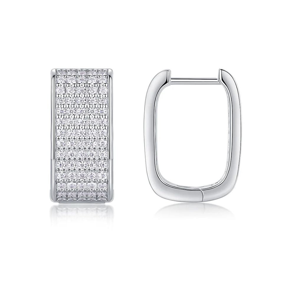 Pave Set Round Cut Moissanite Hoop Earrings