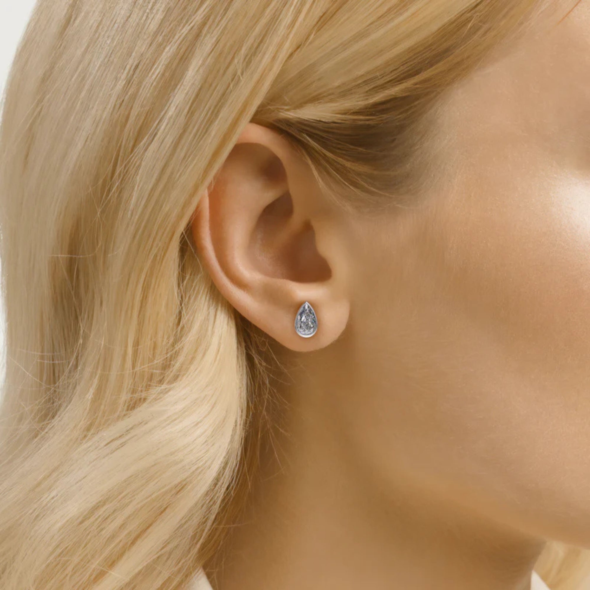 Moissanite Pear Cut Bezel Set Stud Earring For Her