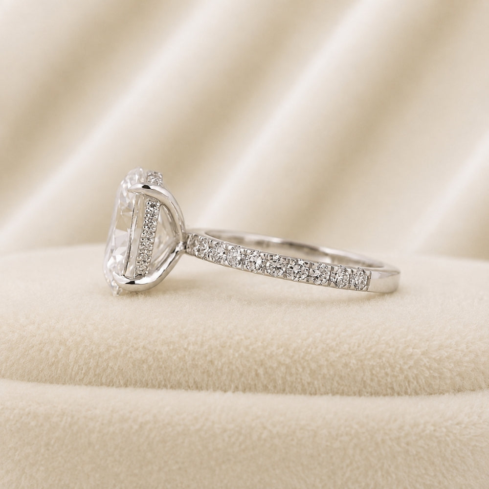 2 Carat Oval Cut Lab Grown Diamond Hidden Halo Engagement Ring