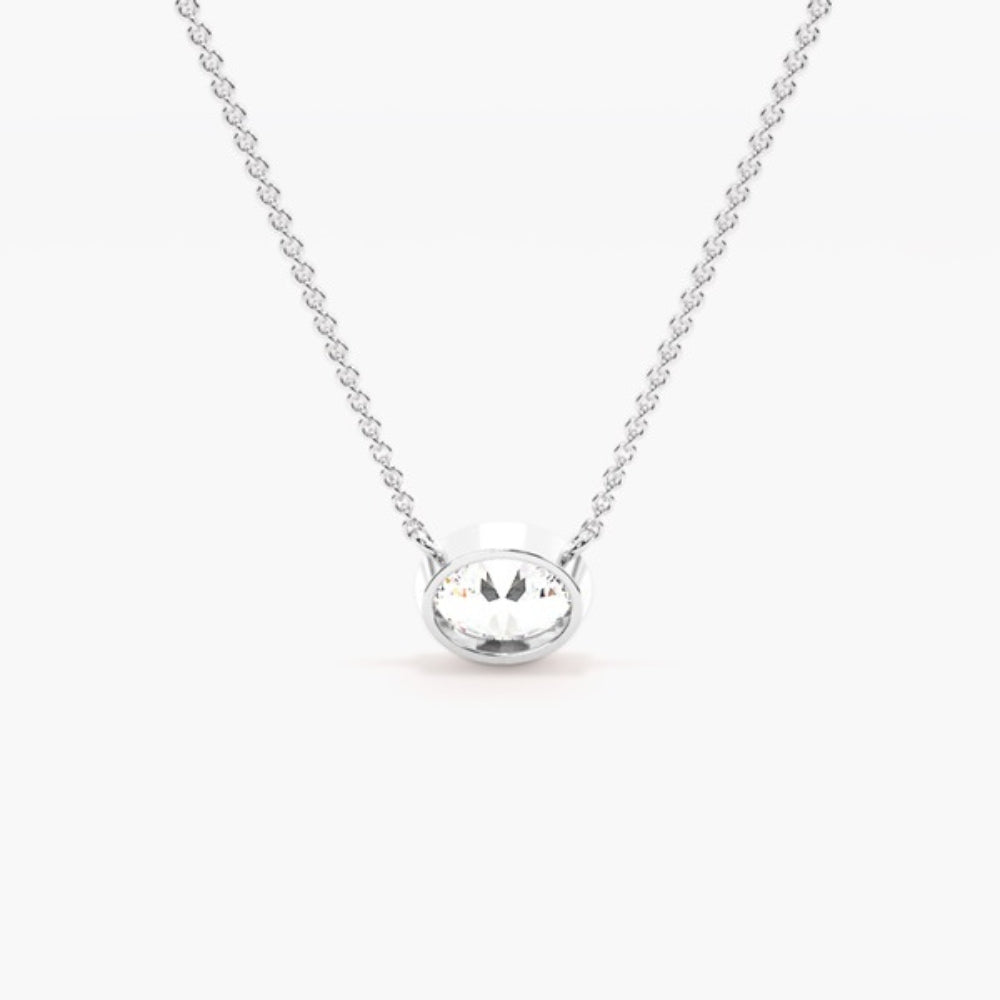 Oval Cut Moissanite Bezel Set Solitaire Pendant For Women