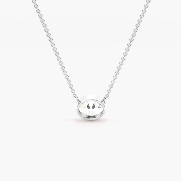 Oval Cut Moissanite Bezel Set Solitaire Pendant For Women