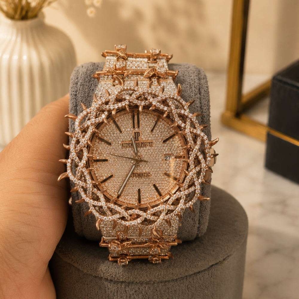 Iced Out Moissanite Diamond Dual Tone Vintage Hip Hop Watch For Men