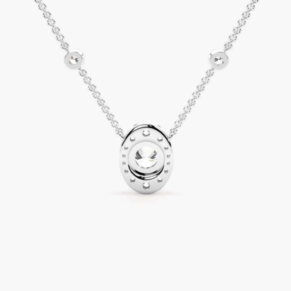 Round Cut Moissanite Halo Style Pendant