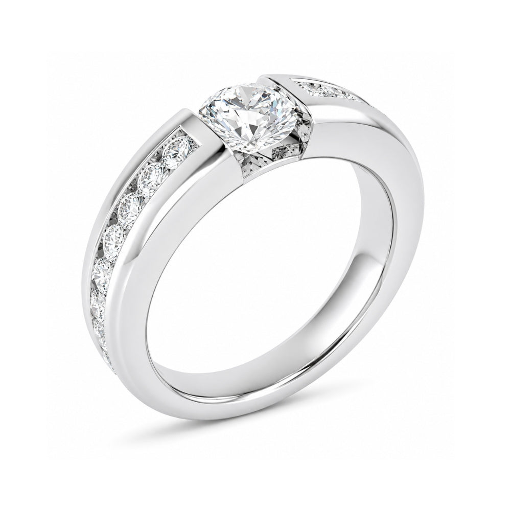 Round Cut Lab Grown Diamond Channel Set Men's Ring For Anniversary Gift