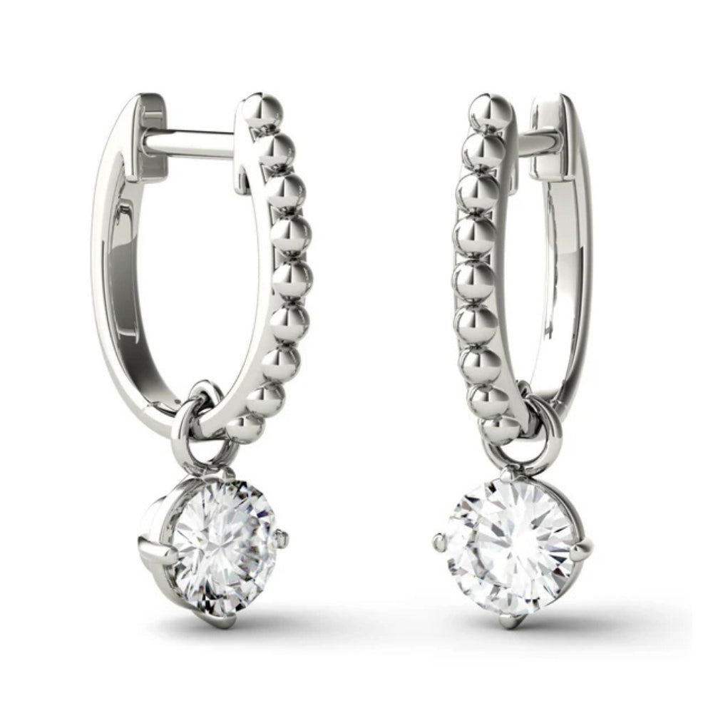 Moissanite Round Cut Filigree Style Drop Dangle Earrings