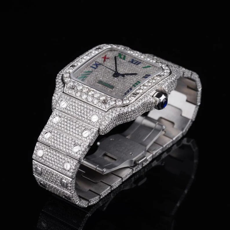 Iced Out Moissanite Cartier Men's Watch for Him