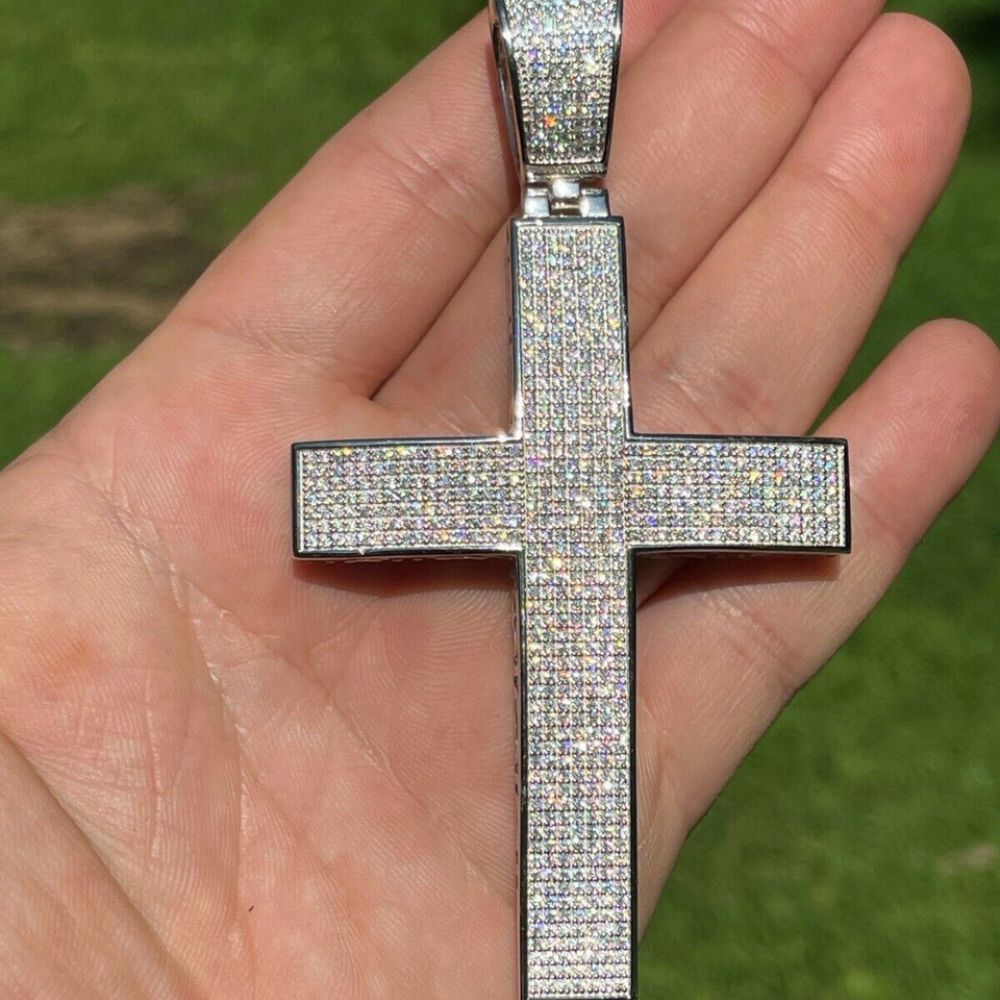 Iced Out Moissanite Diamond Rapper Style Cross Pendant