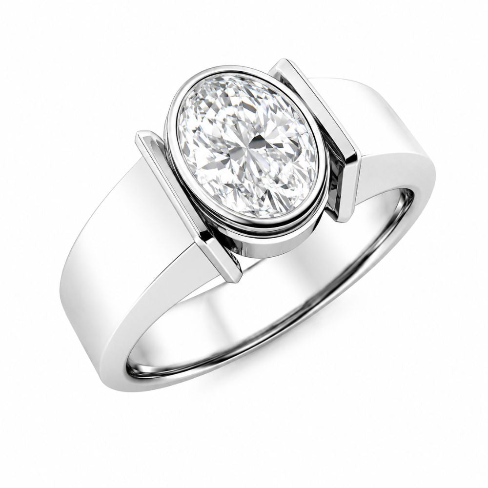Lab Grown Diamond Oval Cut Bezel Set Solitaire Engagement Ring