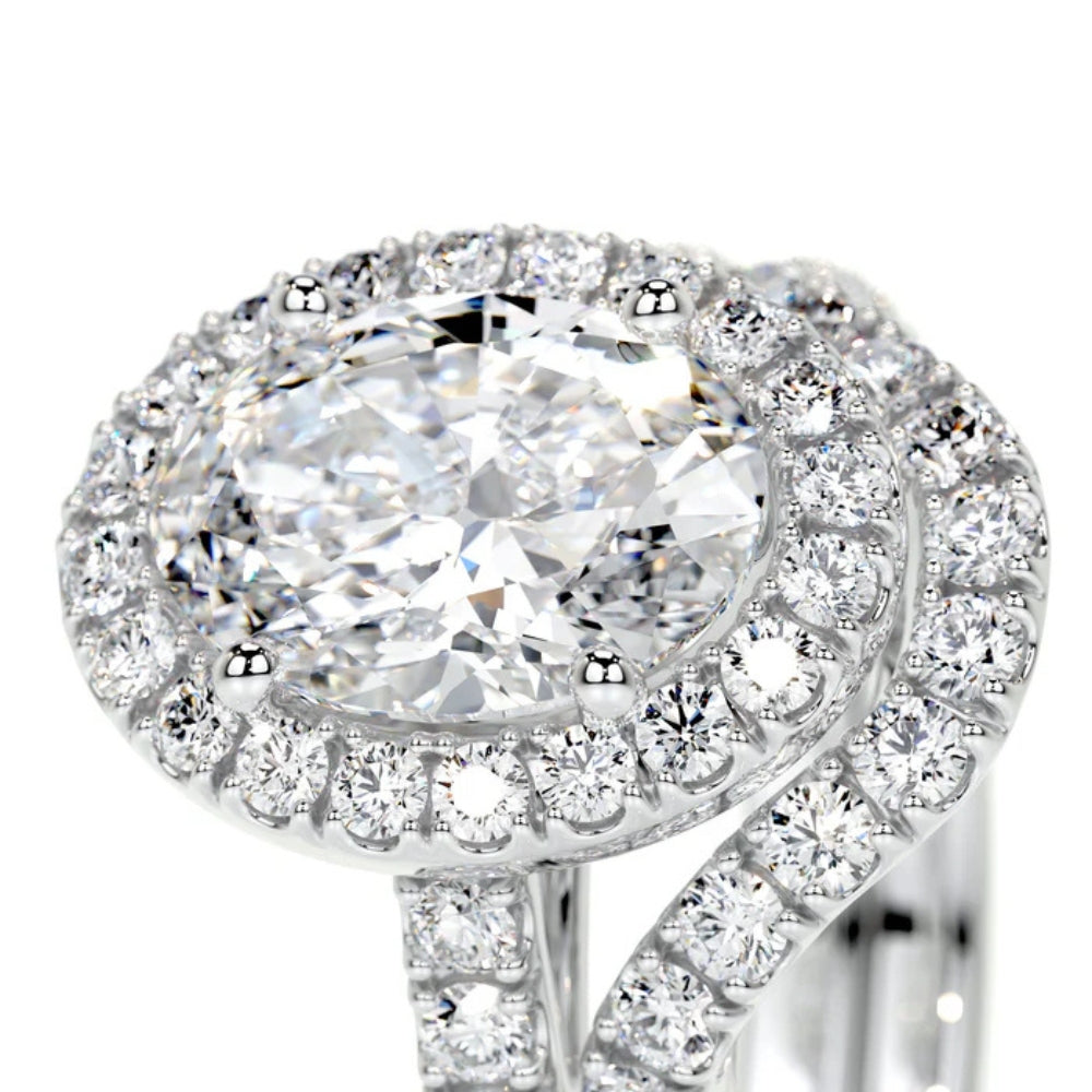 Oval Cut Moissanite Halo Style Ring Set For Anniversary Gift