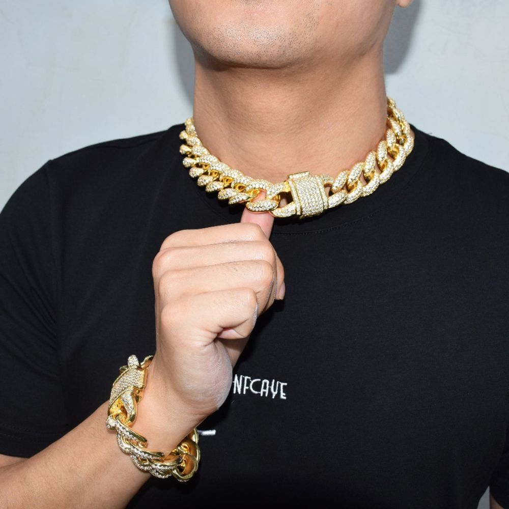 Lab Grown Diamond Round Cut Miami Link Chain For Men