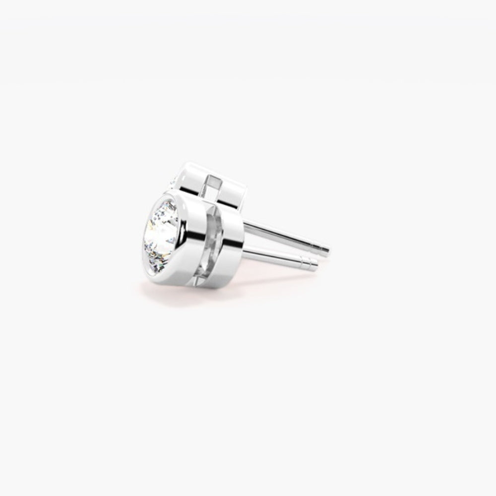 Moissanite Round Cut Solitaire Bezel Set Earring