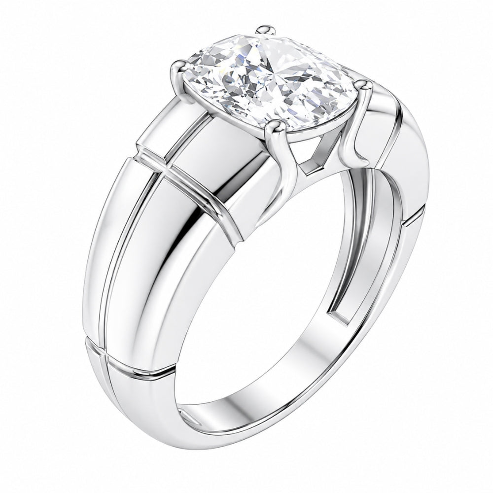 Elongated Cushion Cut Solitaire Lab Grown Diamond Men's Ring For Birthday Gift