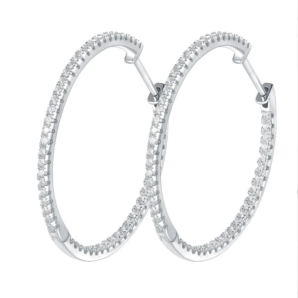 Round Cut Moissanite Pave Set Hoop Earrings