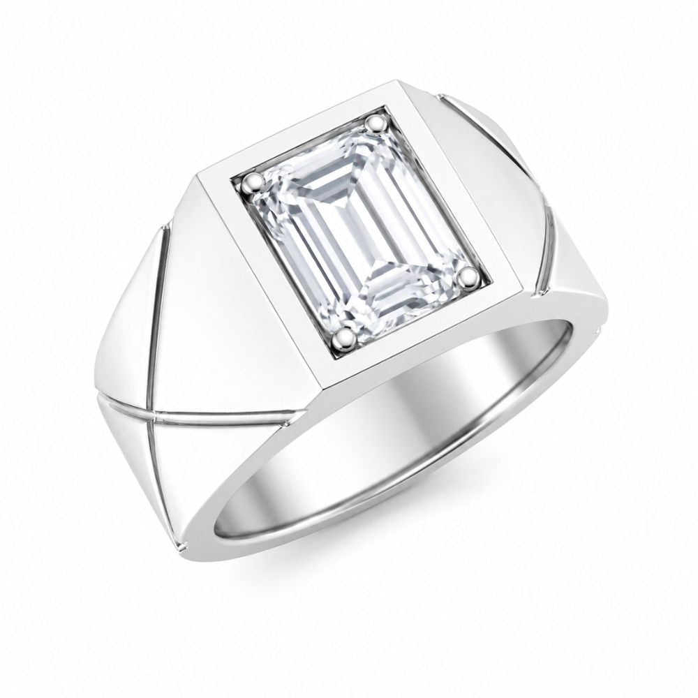 Lab Grown Diamond Emerald Cut Solitaire Bezel Set Ring For Men