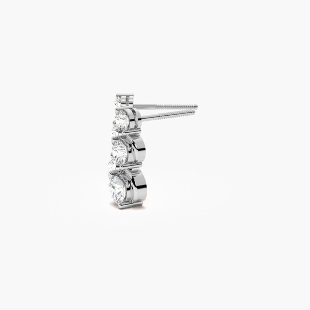 Round Cut Moissanite Three Stone Stud Earring