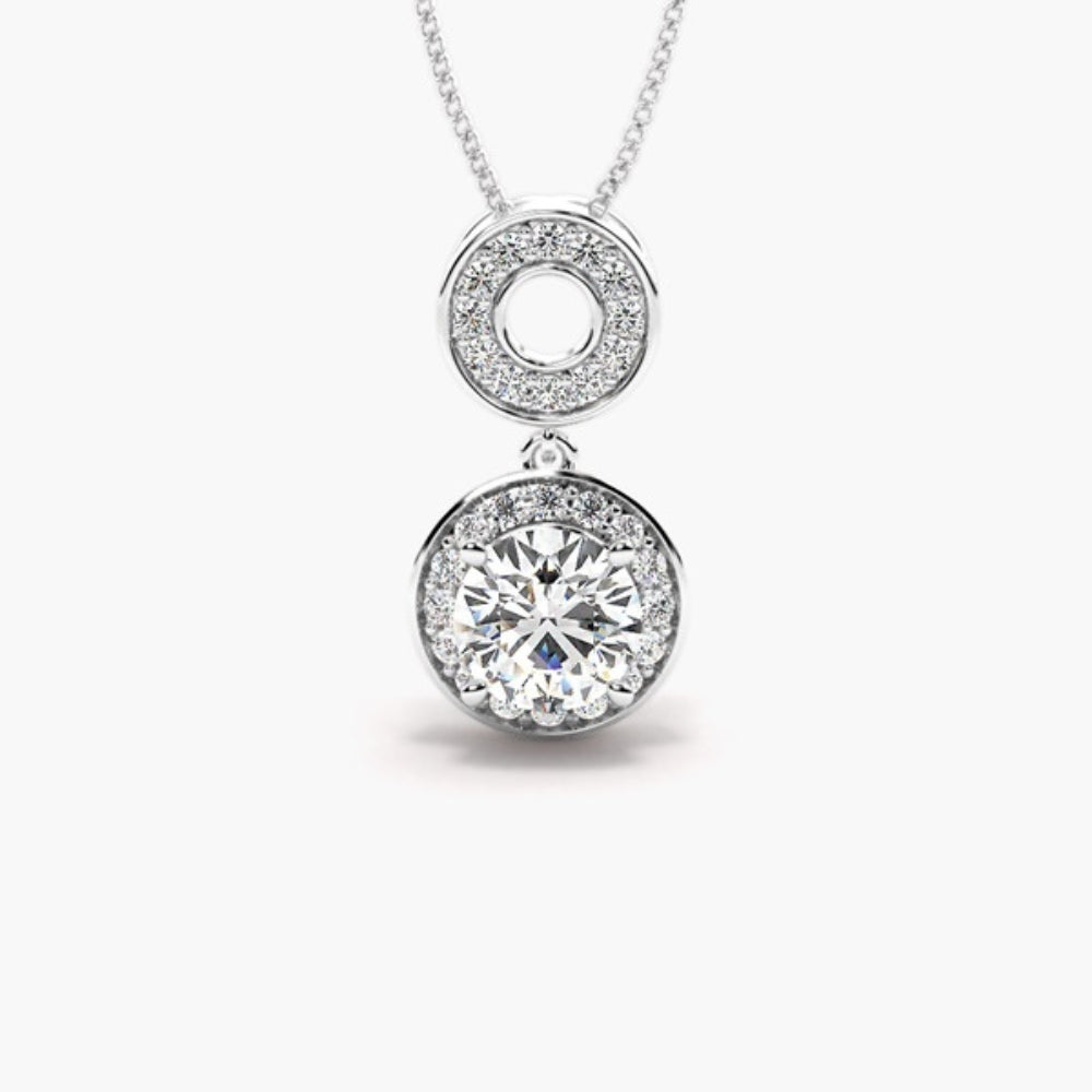 Moissanite Round Cut Halo Style Pendant For Her