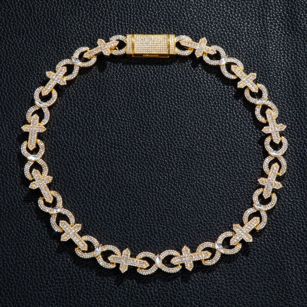 Colorless Moissanite Iced Out Cross Infinity Link Chain