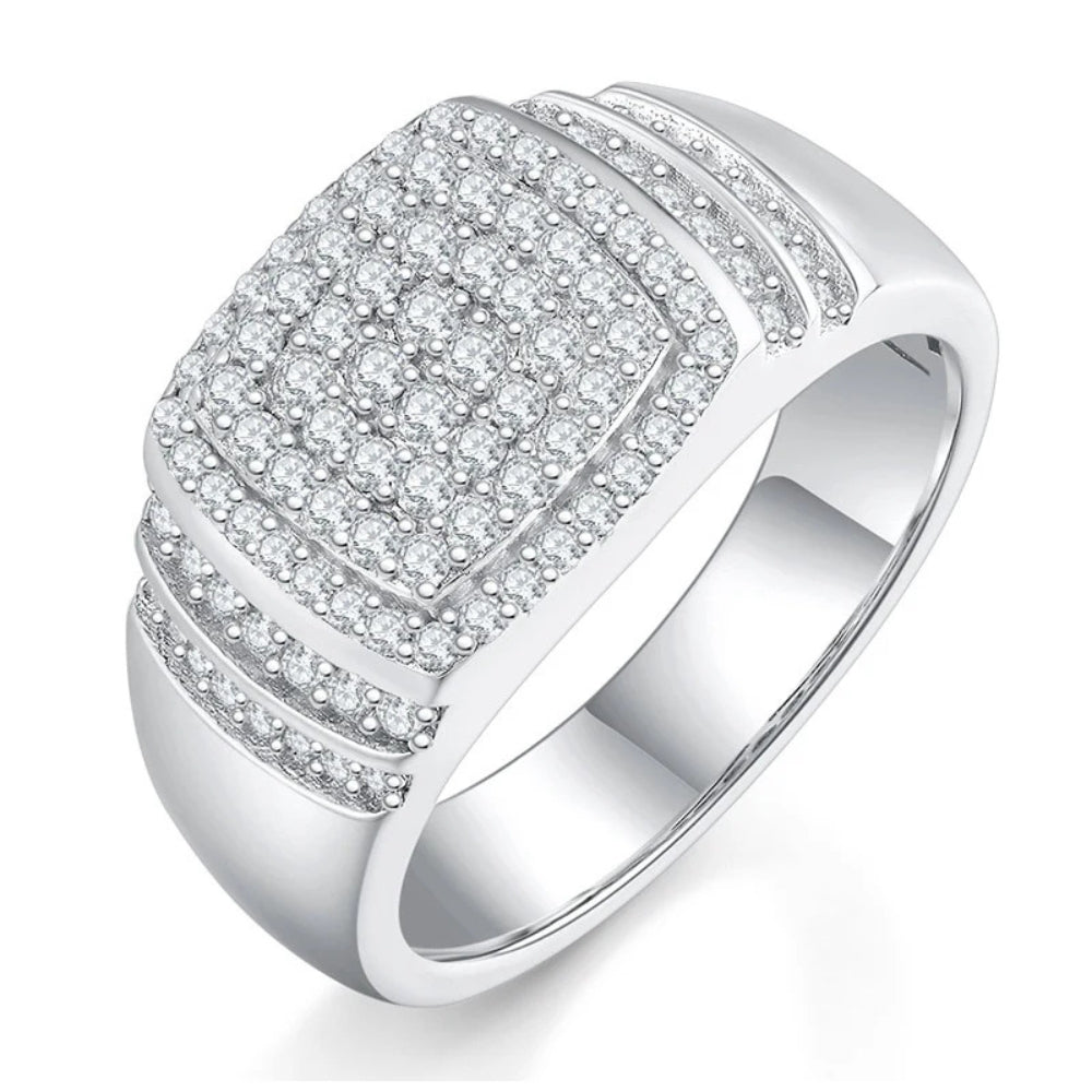 Lab Grown Diamond Round Cut Micro Pave Set Men's Ring For Birthday Gift