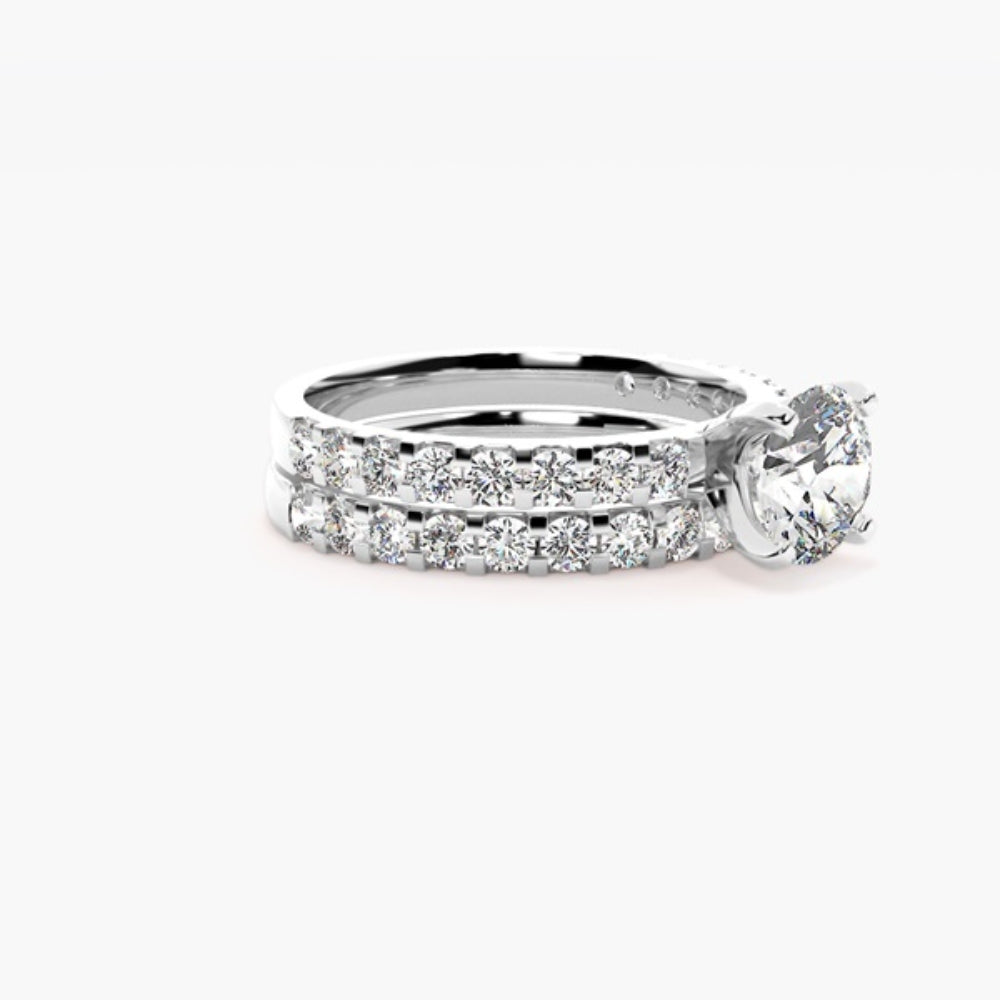Round Cut Moissanite Pave Set  Bridal Ring Set