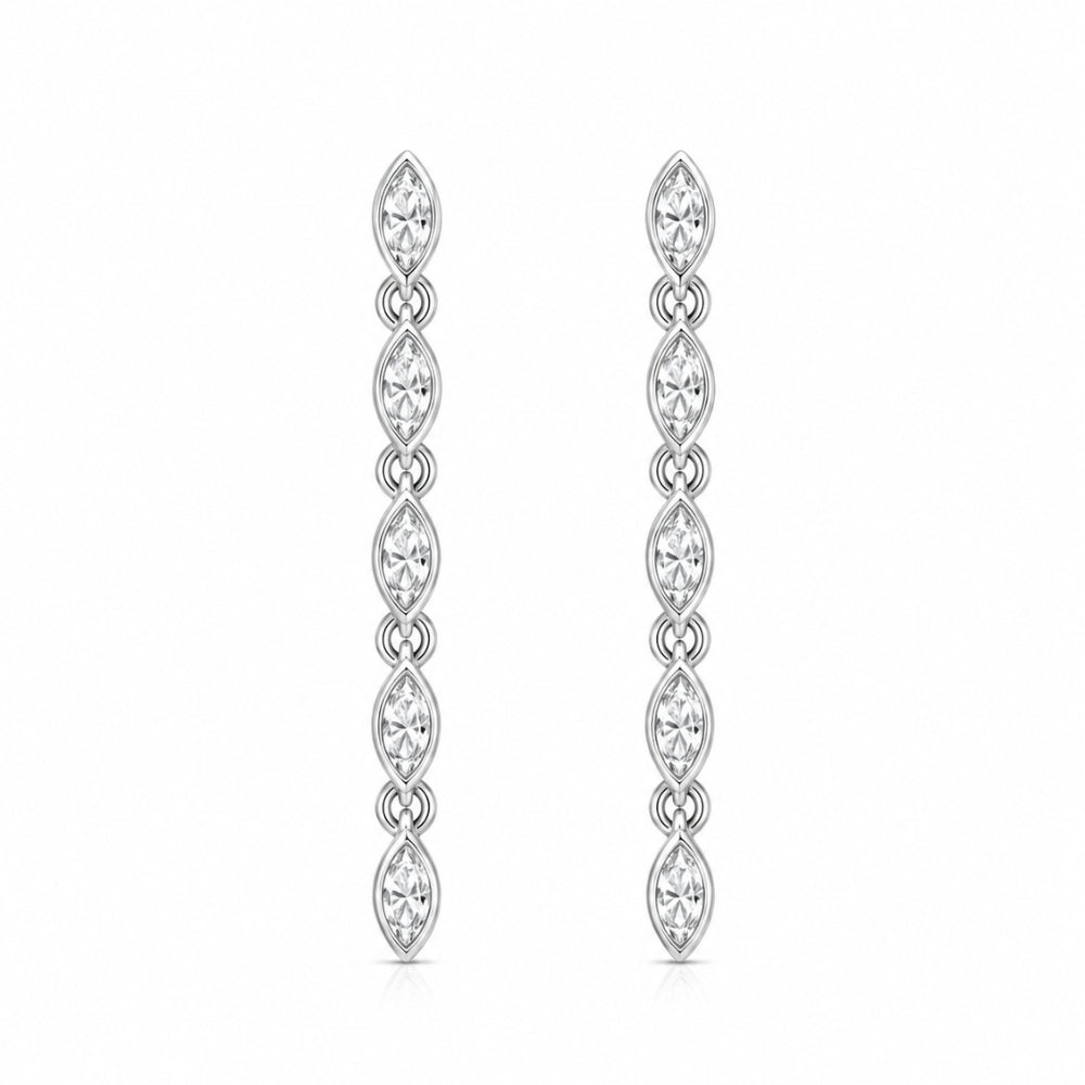 Moissanite Marquise Cut Bezel Set Drop Dangle Earring For Women