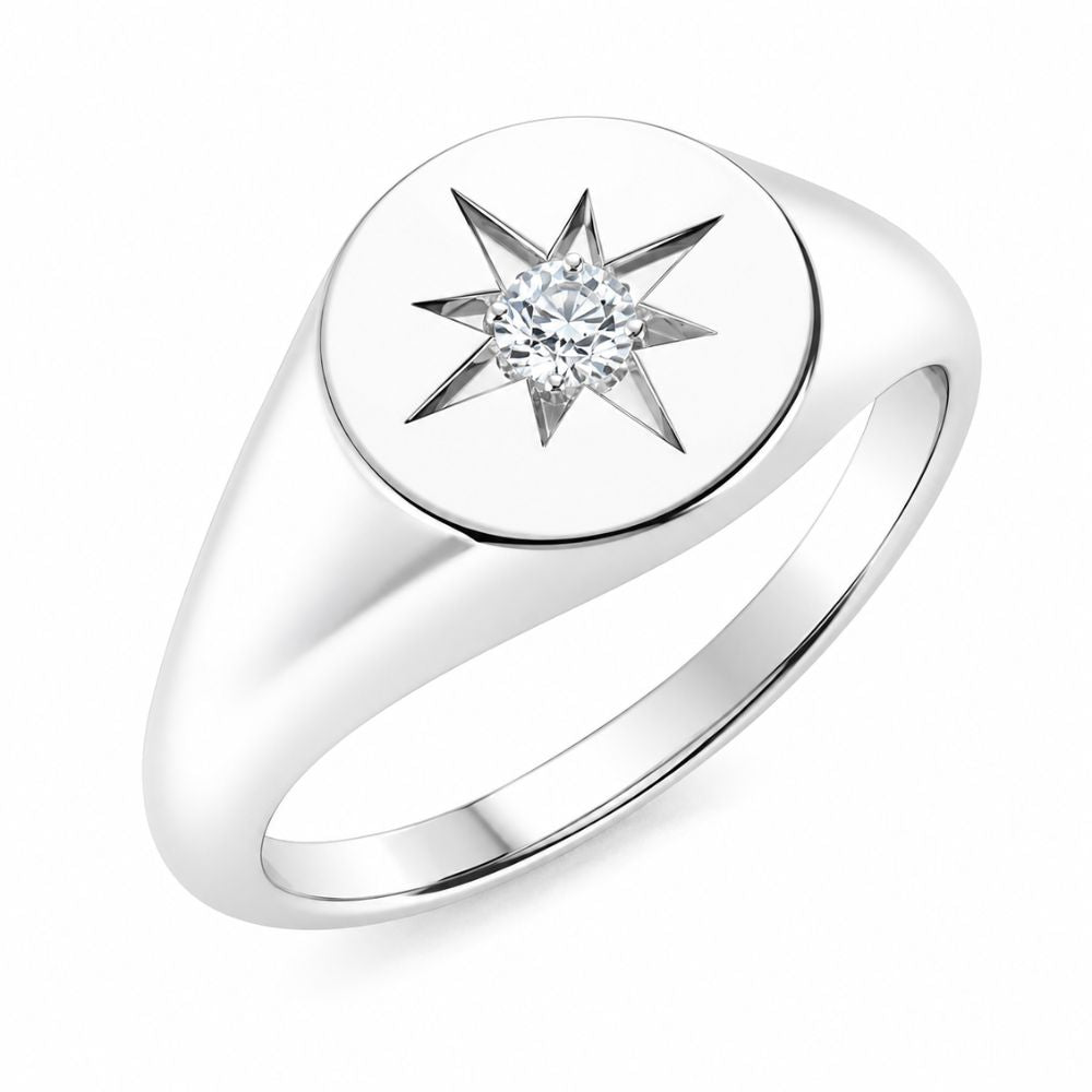 Round Cut Lab Grown Diamond Solitaire Flush Set Men's Ring