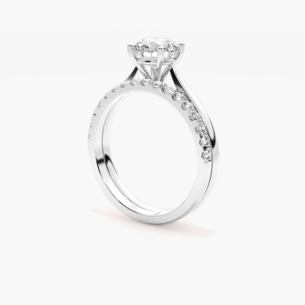 Round Cut Moissanite Solitaire Bridal Ring Set