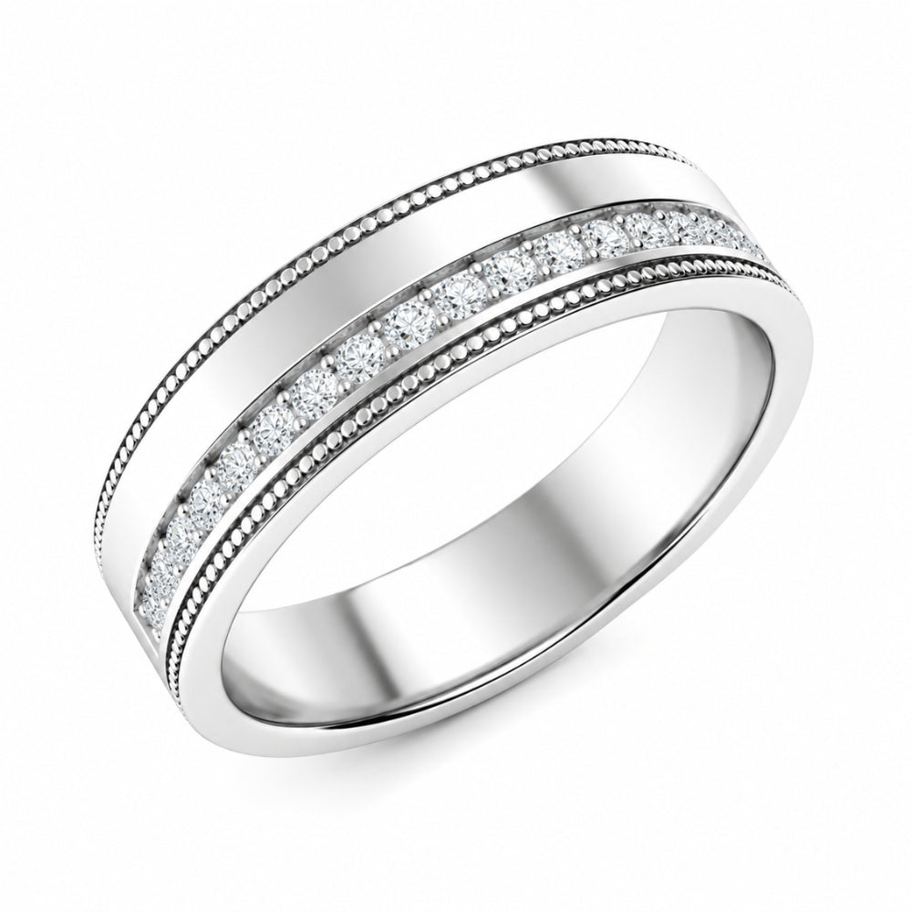 Round Cut Lab Grown Diamond Filigree Style Men's Wedding Band
