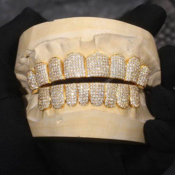 14K Solid Gold Moissanite Iced Out Grillz For Men's