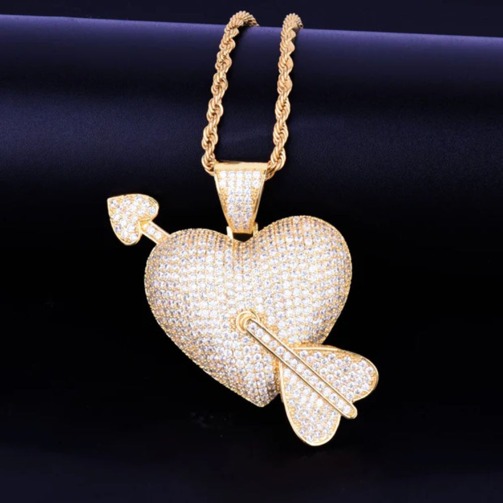 Round Cut Lab Grown Diamond Hip Hop Heart Arrow Pendant