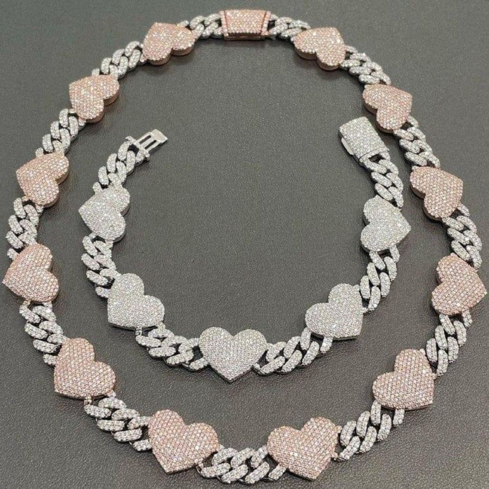 Lab Grown Diamond Round Cut Heart Cuban Link Chain