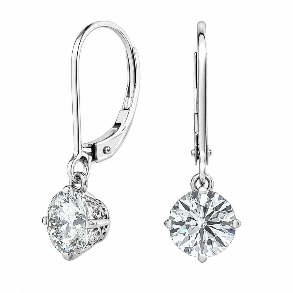 Round Cut Moissanite Solitaire Drop Dangle Earrings