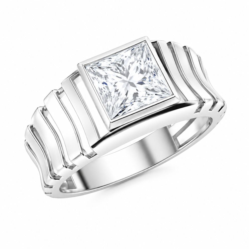 Princess Cut Solitaire Lab Grown Diamond Bezel Set Engagement Ring
