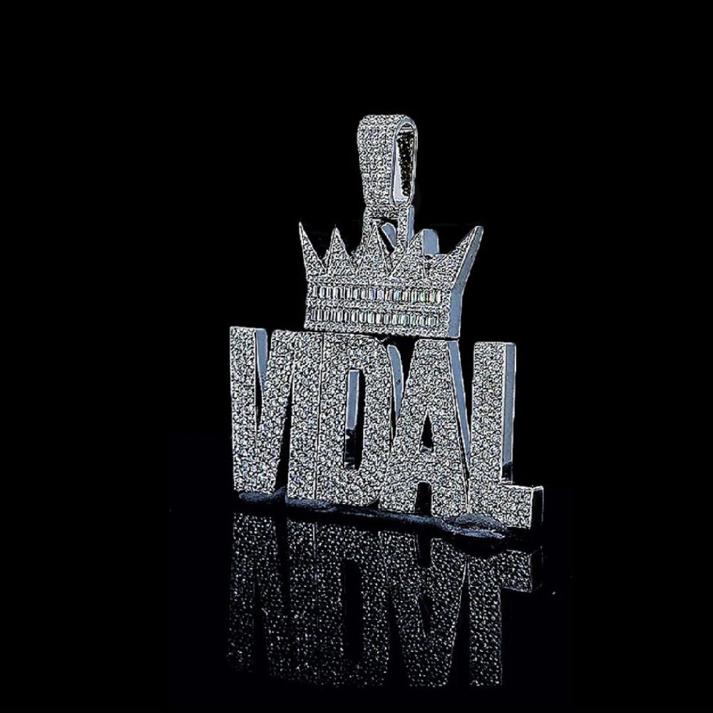 Crown With Custom Name Latter Moissanite Hip Hop Pendant