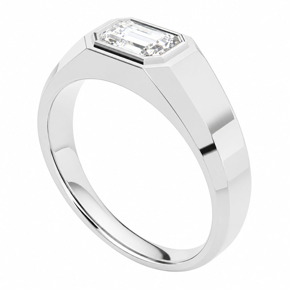 Emerald Cut Lab Grown Diamond Solitaire Bezel Set Proposal Ring