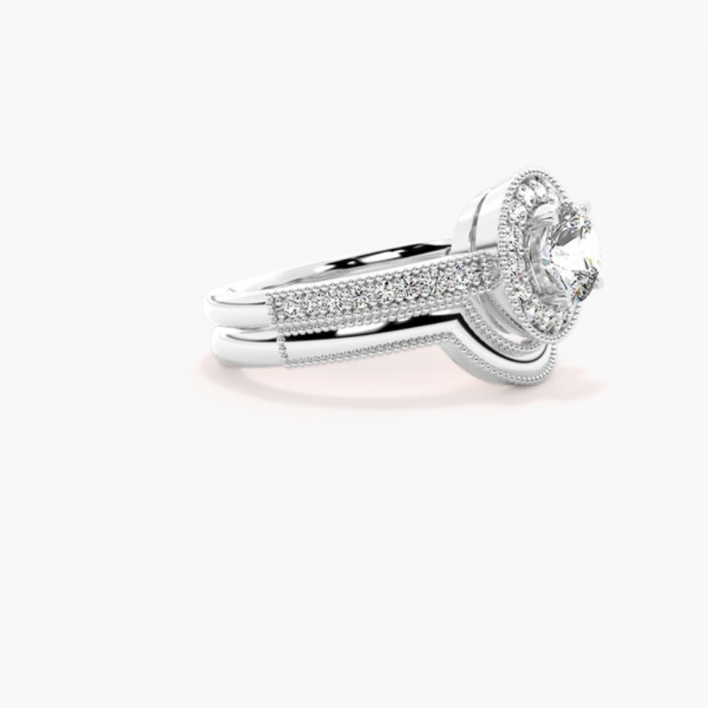 Moissanite Round Cut Halo Ring Set For Wedding