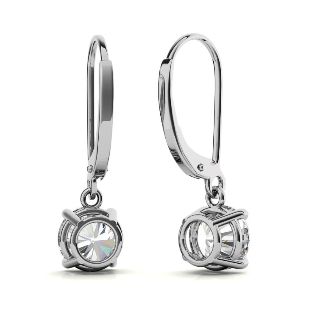 Solitaire Round Cut Moissanite Women's Drop Dangle Earrings