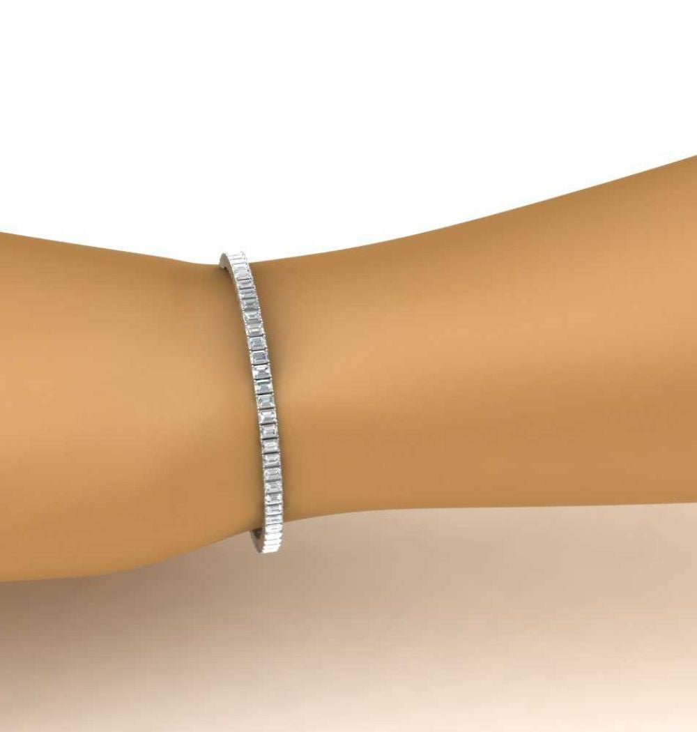 Emerald Cut Moissanite Diamond Tennis  Bracelet For Birthday Gift