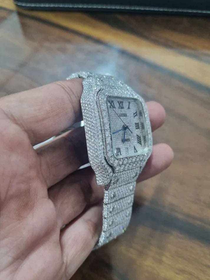 Cartier Watch for Him Iced Out Moissanite Diamond Luxury Watch