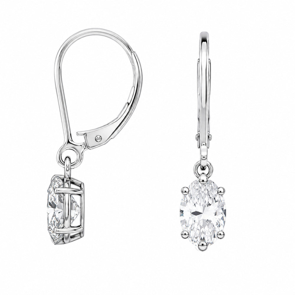 Colorless Moissanite Oval Cut Six Prong Set Women's Drop Earrings