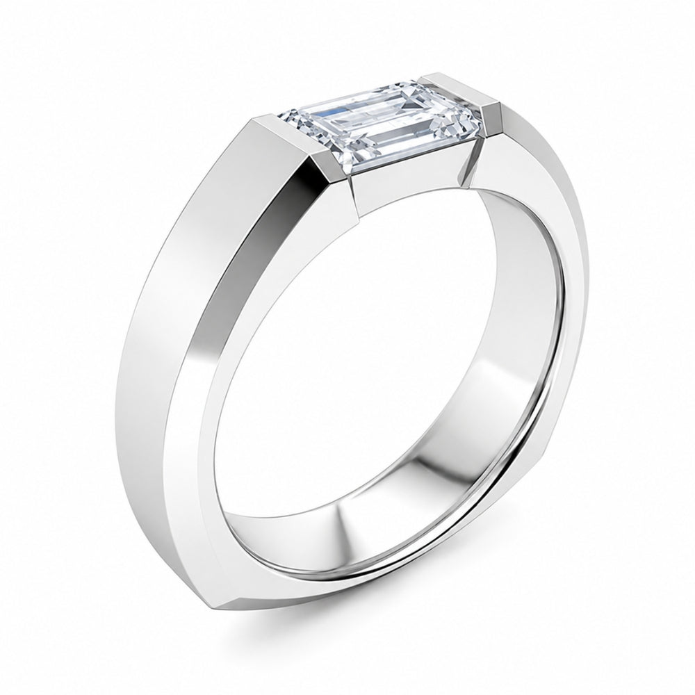 Emerald Cut Lab Grown Diamond Bar Set Promise Band For Him