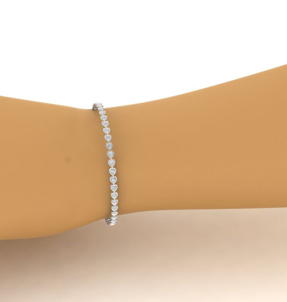 Heart Cut Colorless  Moissanite Bezel Set Bracelet