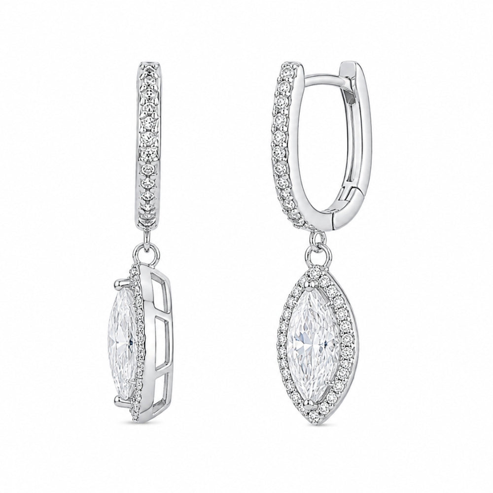 Colorless Moissanite Marquise Cut Halo Style Drop Dangle Earrings