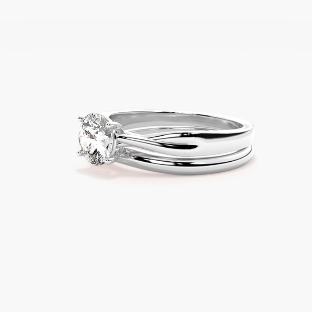 Moissanite Round Cut Solitaire Ring Set For Anniversary Gift