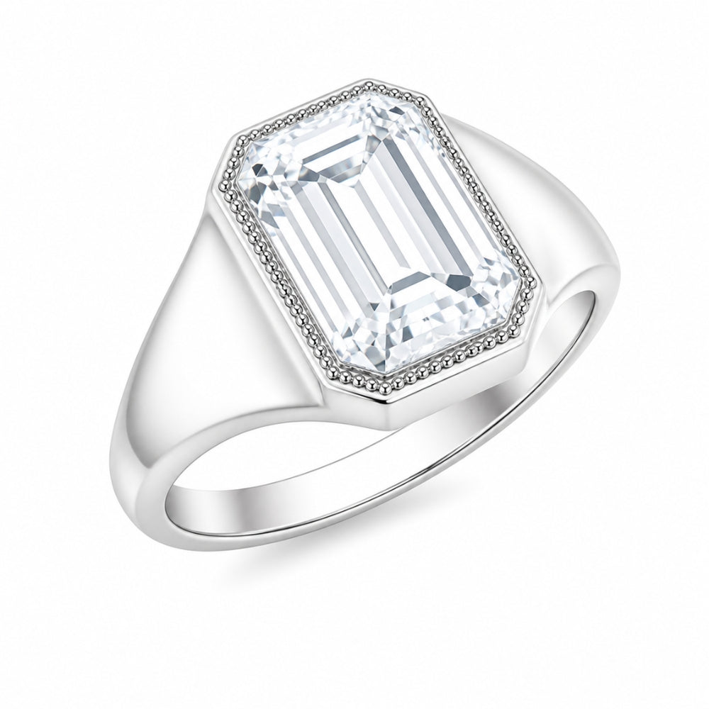 Emerald Cut Bezel Set Solitaire Lab Grown Diamond Engagement Ring
