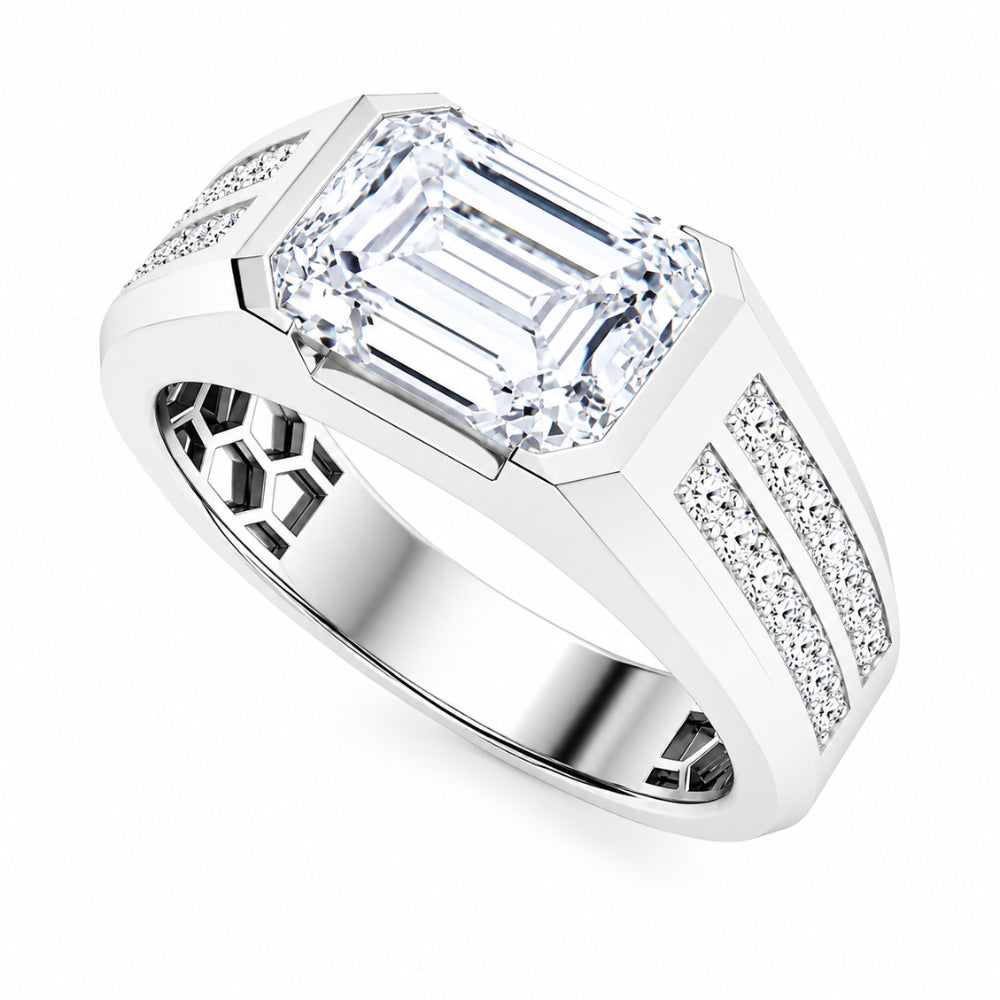 Lab Grown Diamond Emerald Cut Pave Set Engagement Ring