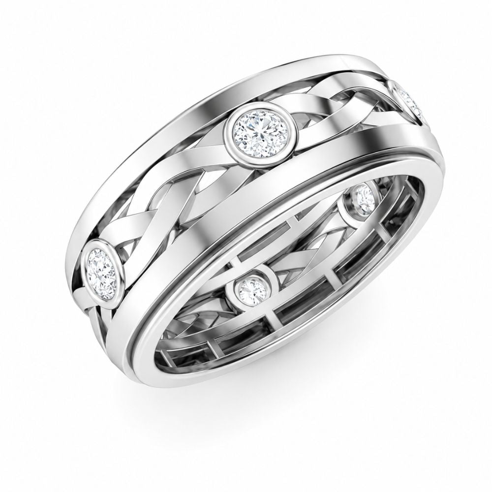 Round Cut Lab Grown Diamond Bezel Set Wedding Band
