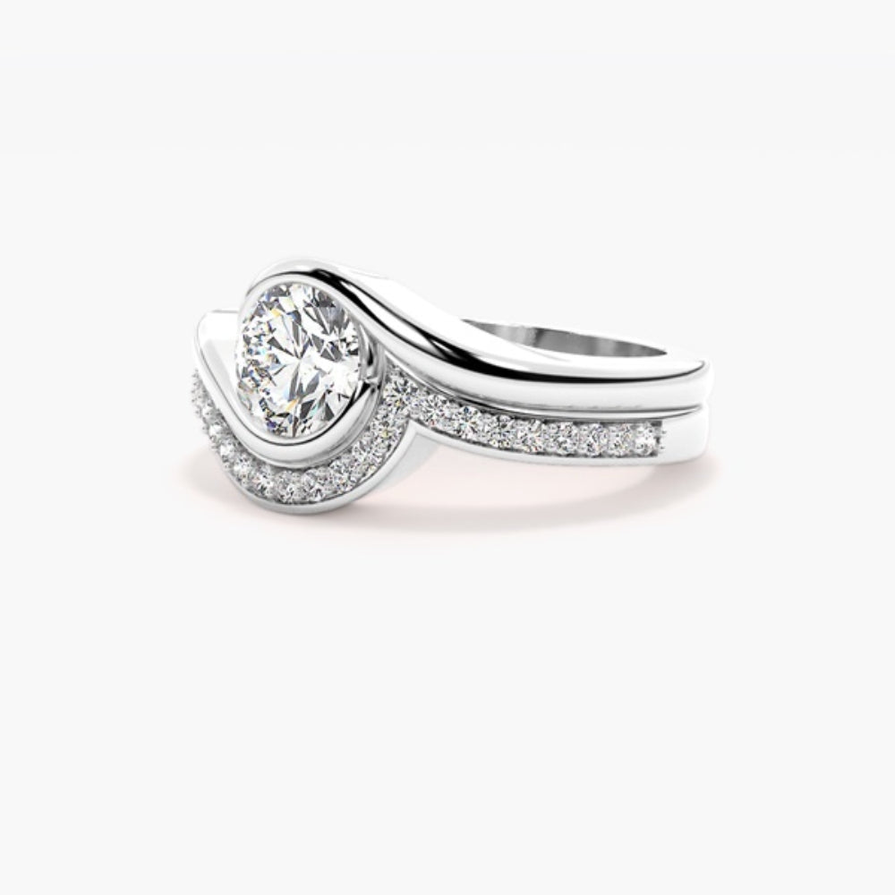 Colorless Moissanite Round Cut Solitaire Bridal Ring Set